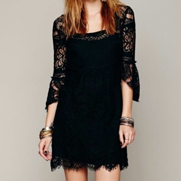 Free People Black Goth Lace XS Dress - Picture 1 of 6